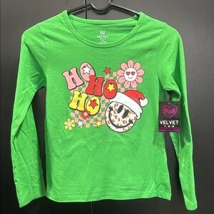 Pink Velvet HO HO HO Smiley face with Santa hat, flowers,Christmas